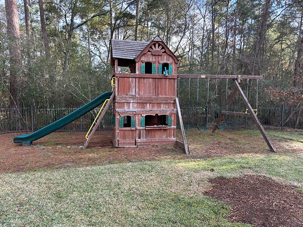 Tree, Frog, Play, Set, Kids, Slide, Swing, Rock